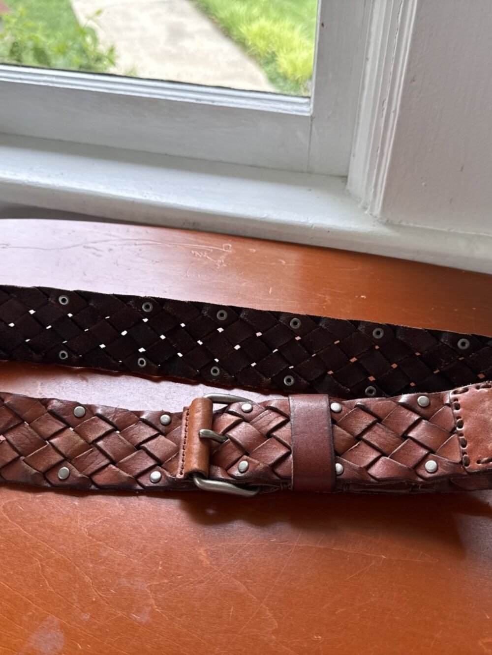 American Eagle Outfitters Leather Belt 32 34 36 S M Studded Braided Brown